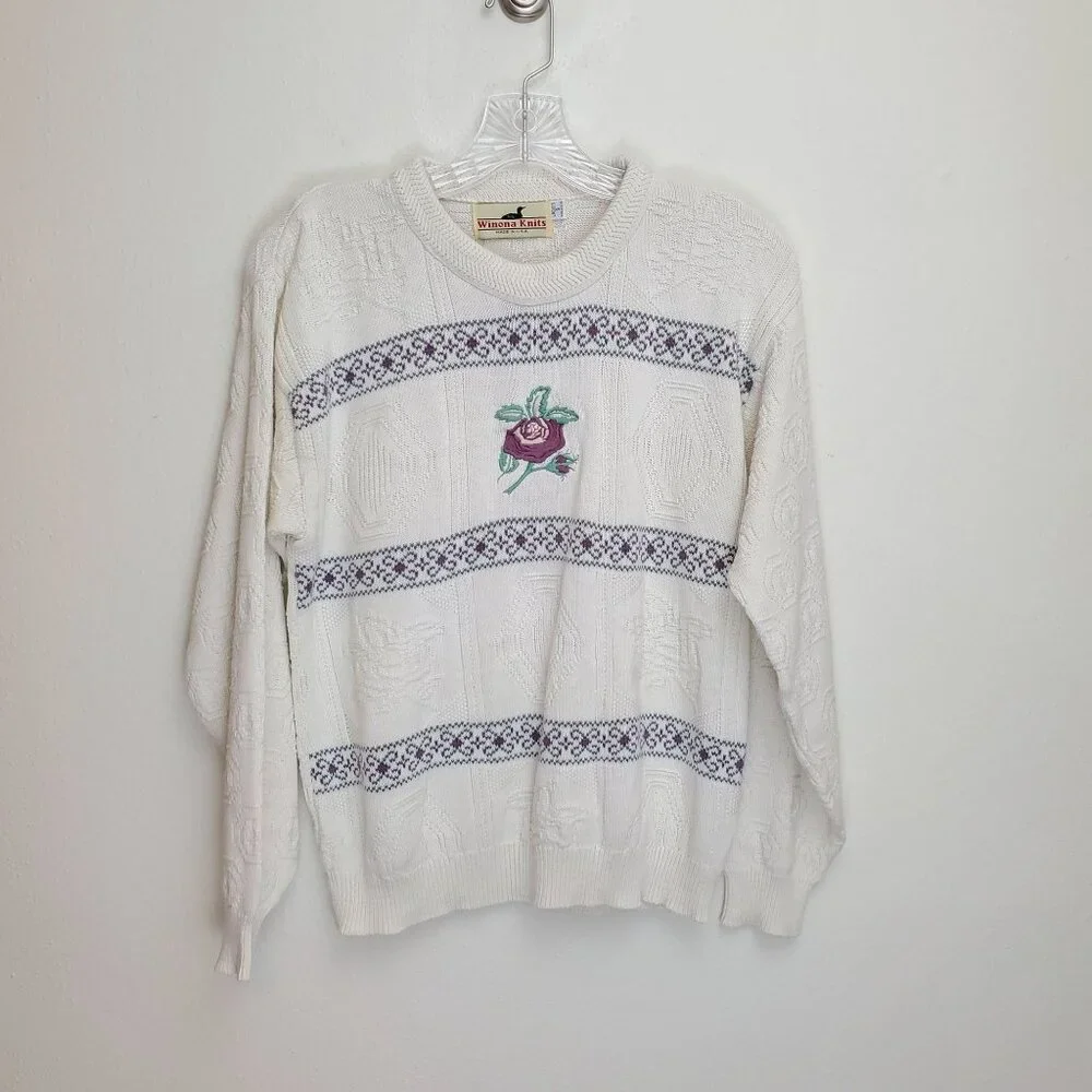 Winona Knits vintage floral granny knit crew neck sweater - Picture 9 of 9